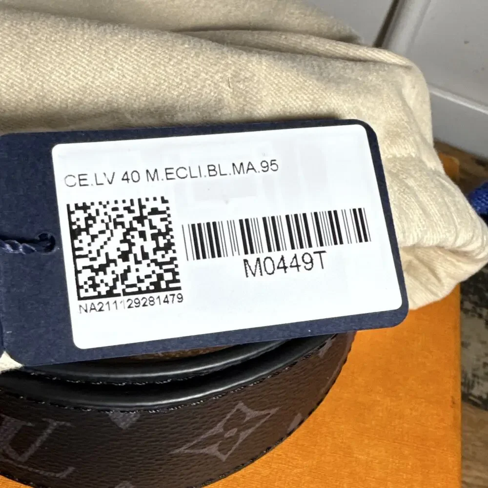 Louis Vuitton Monogram Logo Belt Black/Gray LV Buckle 95/38 Length & 40mm Wide